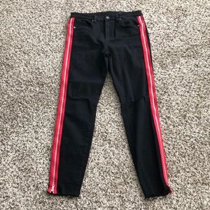 Blank NYC Jeans The Bond Skinny High-waist Black Red Stripe Side zippers SZ 30
